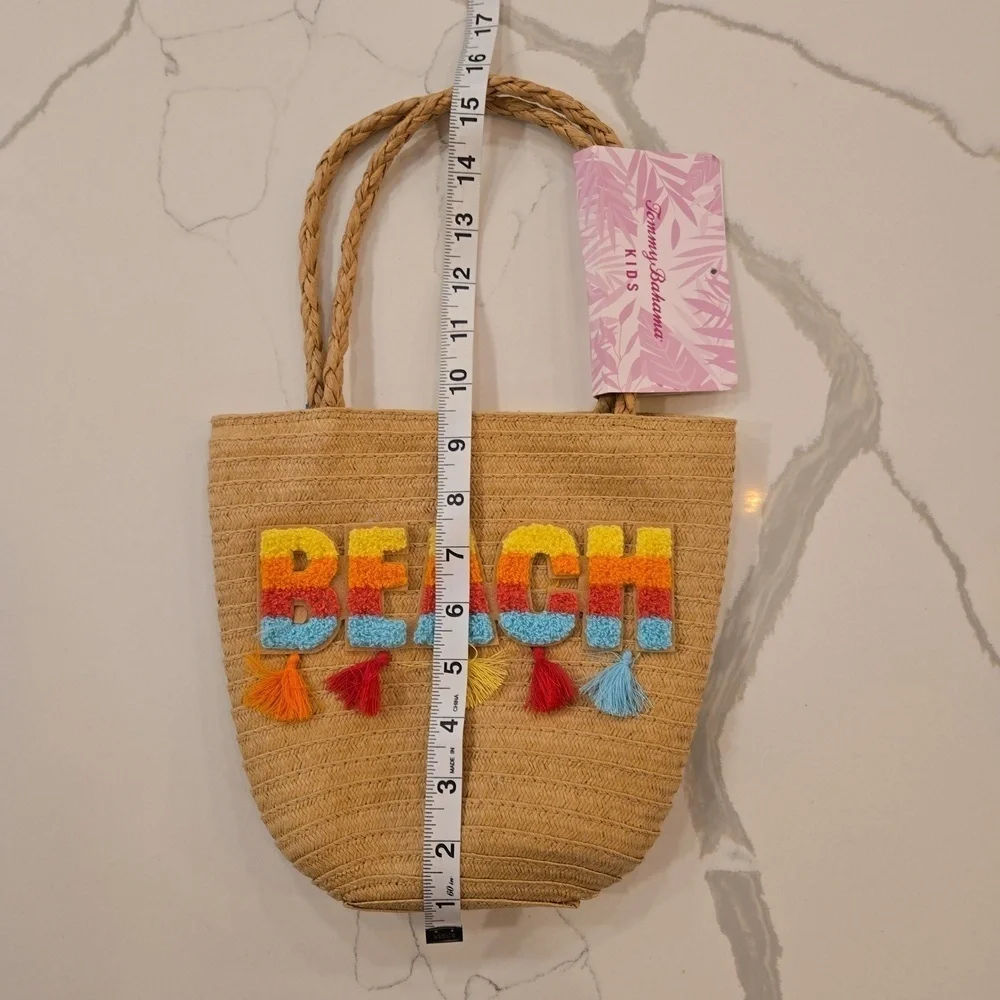 NWT Tommy Bahama Kids Beach Woven Tote with Colorful Tassels